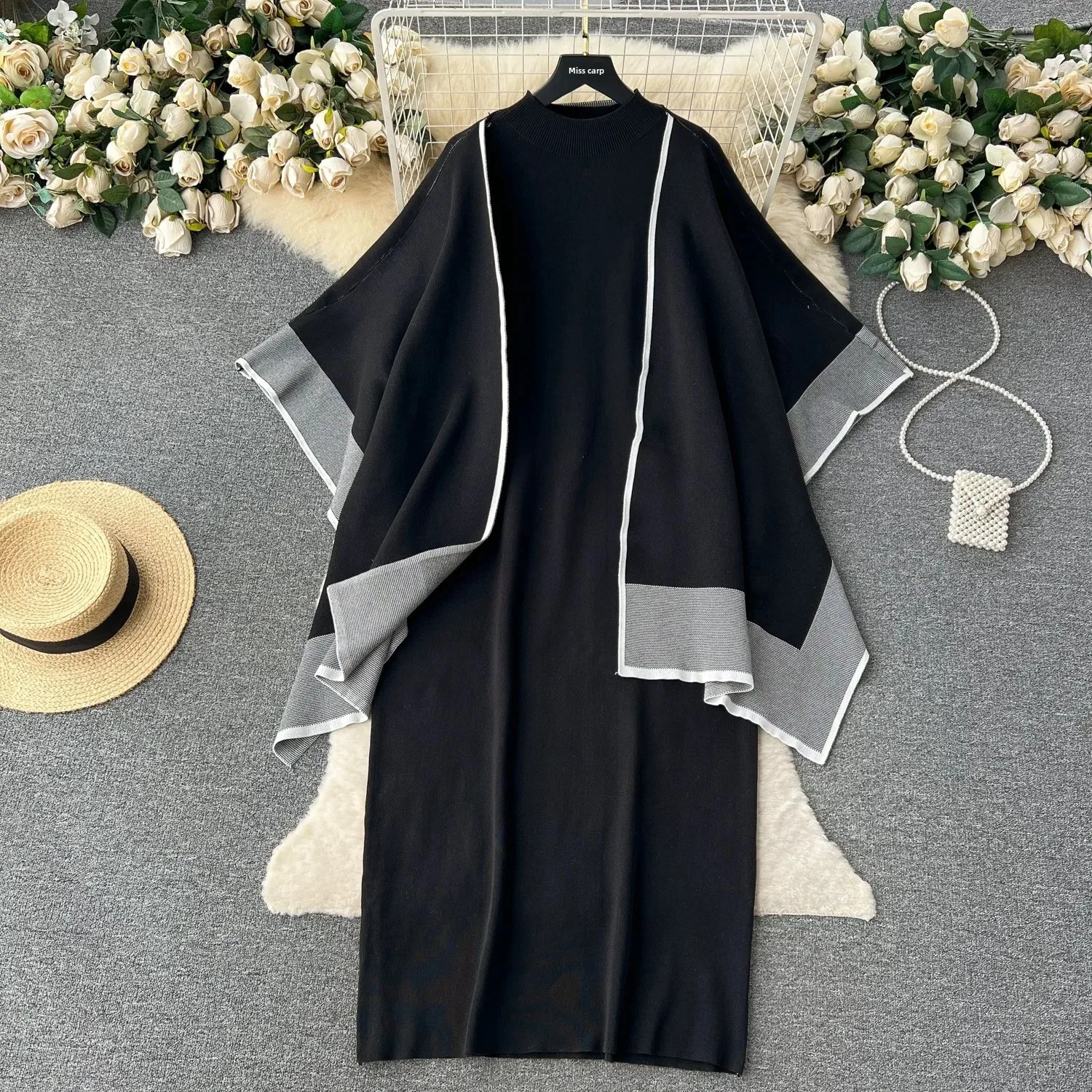 Универсальный вязаный топ кардиган комплект свободное утягивающее платье