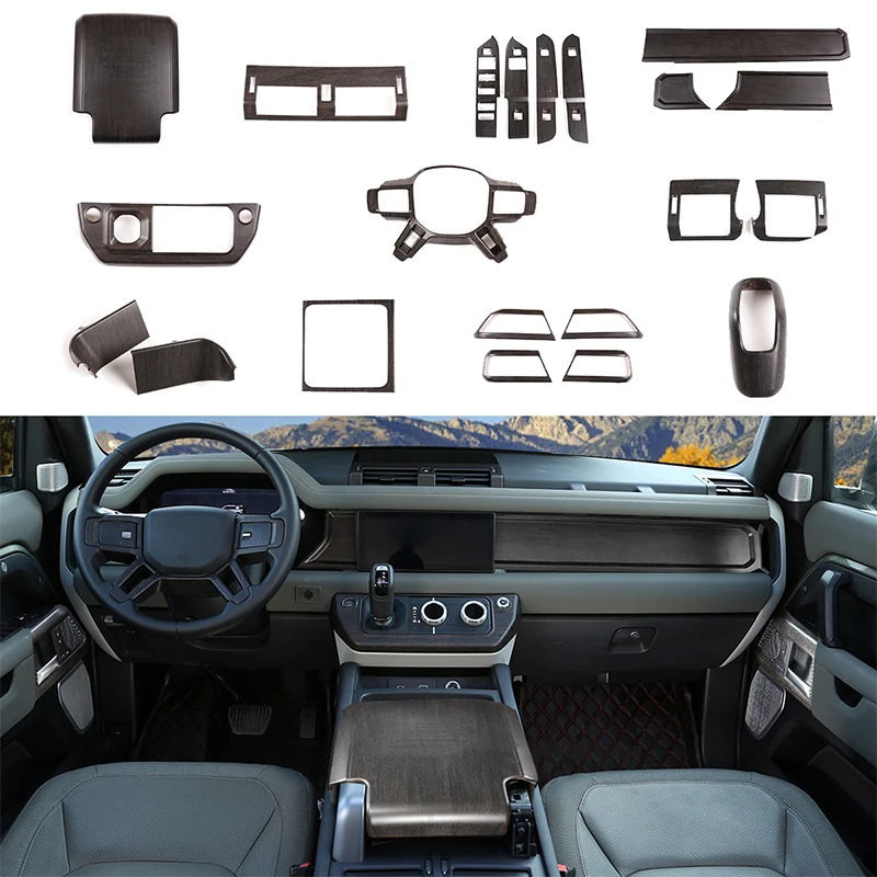 

Abs Oak Wood Interior Kit ,For Land Rover Defender 110 2020 -2021 ,Car Steering Wheel Cover ,Gears ,Door Handle Glass Lift Frame