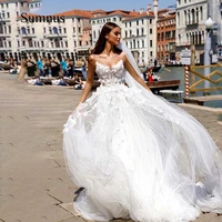 bohemian wedding dress lace 3d flower appliques v neck bride gown spaghetti straps tulle wedding gowns vestido de novia 2022