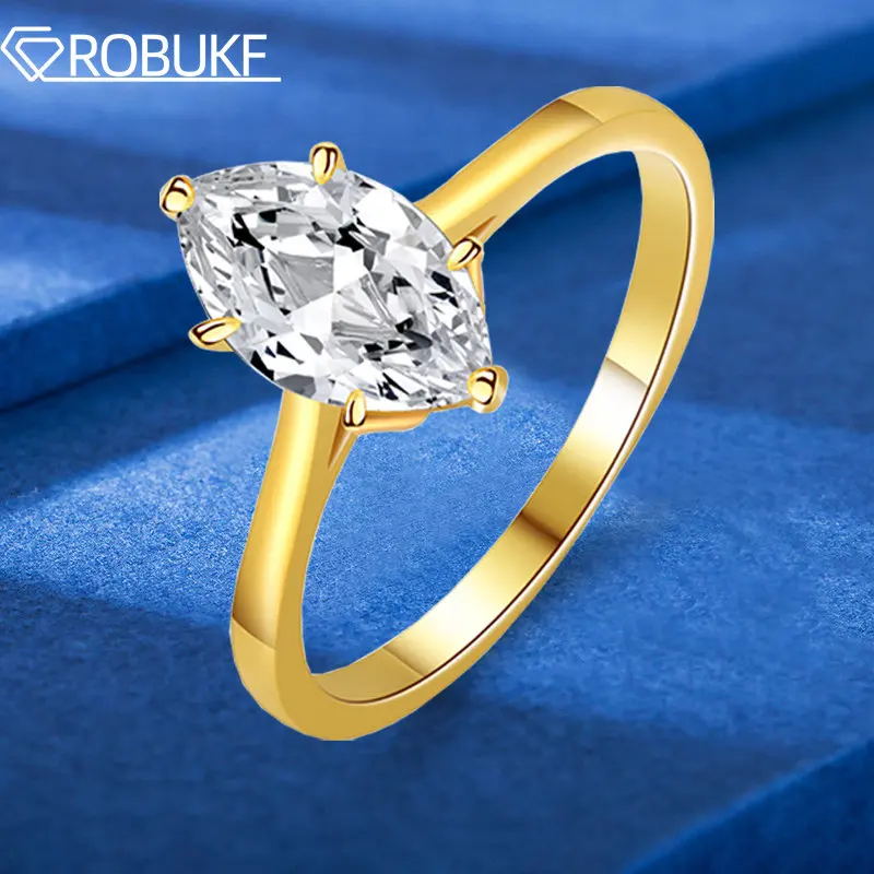 

1CT Moissanite Engagement Ring For Women 925 Sterling Silver With 18K Gold Plated Sparking Marquise Cut Diamond Wedding Rings