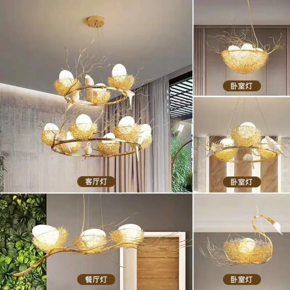 

Modern Chandelier Lighting For Golden Bird's Nest Dining Room Lustre de cristal Chandeliers Pendant Hanging Ceiling Fixtures