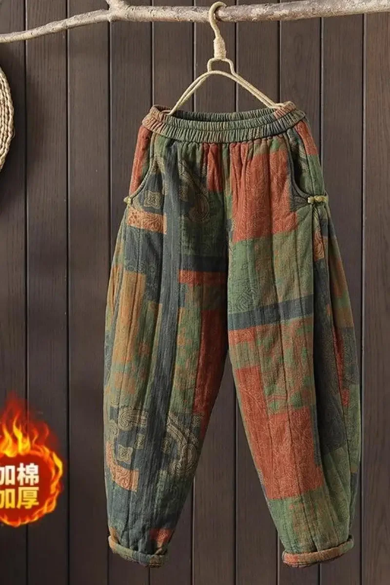 Geste Ppte Hosen Retro Elastische Taille Kunst Frauen Lose Große Herbst/Winter Outwear Bedruckte Yalssige Baumwoll Hose ERFW