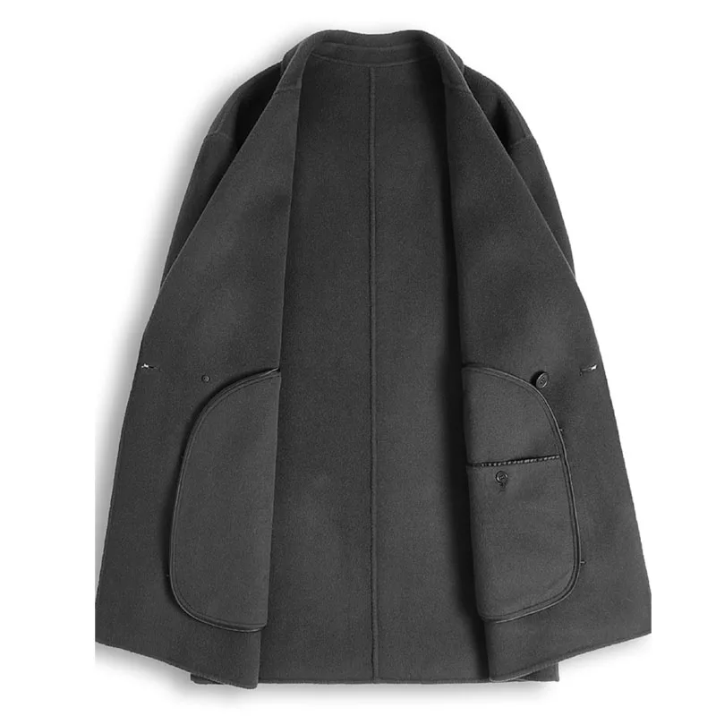 Новое двурядное мужское осенне-зимнее двустороннее кашемировое пальто с пряжкой