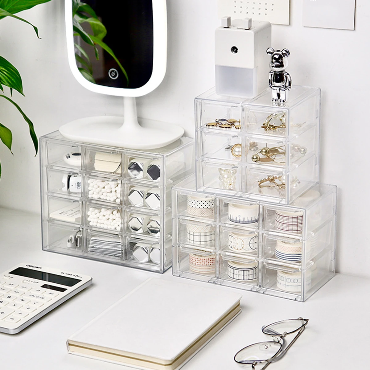 Transparent Desktop Multi Grid Jewelry Box Drawer Type Lipstick Cosmetics Dustproof Storage Box