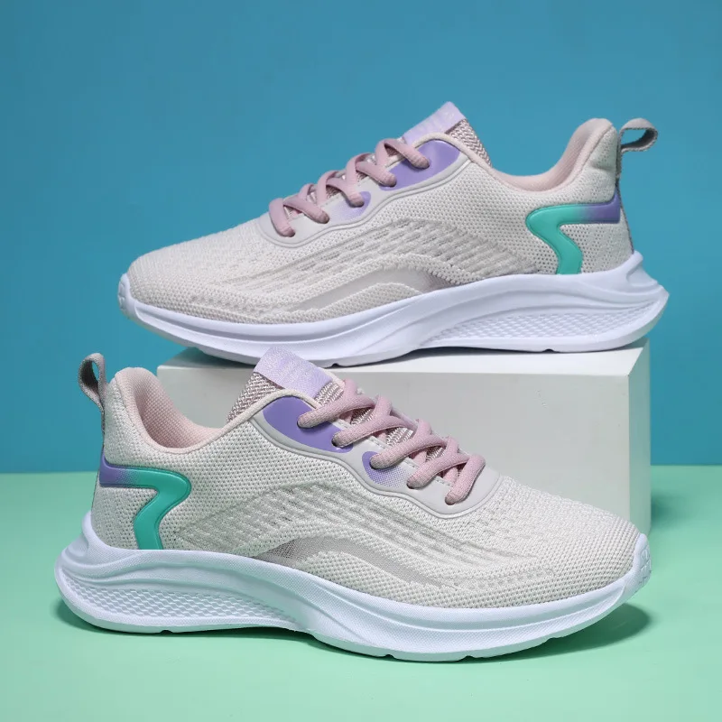 Flat Ladies Shoes 2023 New Sneakers Women Shoes Breathable Walking Mesh Flat Shoes Comfortable Mesh Lace-Up Ladies Sport Shoes