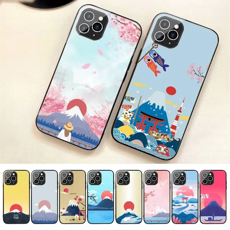 

Japanese Style Art Fuji Mountain Phone Case For Iphone 7 8 Plus X Xr Xs 11 12 13 14 Se2020 Mini Promax Tempered Glass Fundas