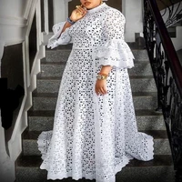 elegant party african dresses for women fashion flared sleeves white lace maxi dress ankara robes boubou african clothing spring