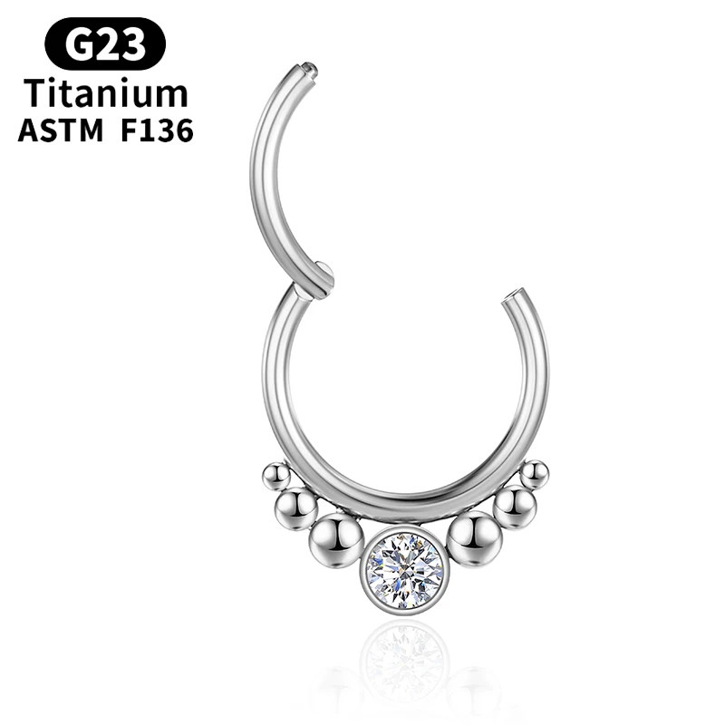 Industrial Piercing Septum Clicker G23 Titanium Earrings Tragus Cartilag Hinged Segment Beads Nose Rings for Women Helix Jewelry