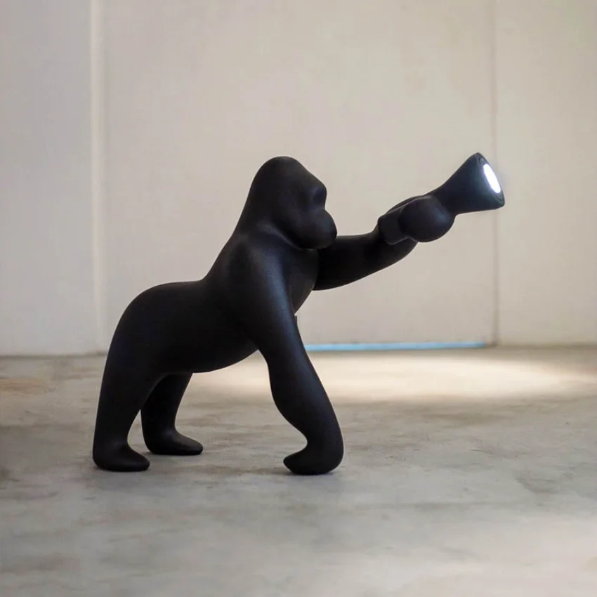 

Led Lamp Light Modern Creative Design Resin Gorilla Monkey Animal Sculpture Floor Hotel Living Room Home Decor Standing Table