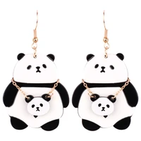 new cartoon cute panda acrylic drop earrings for women girls wear chain bag panda dangle earrings fashion jewelry party gifts
