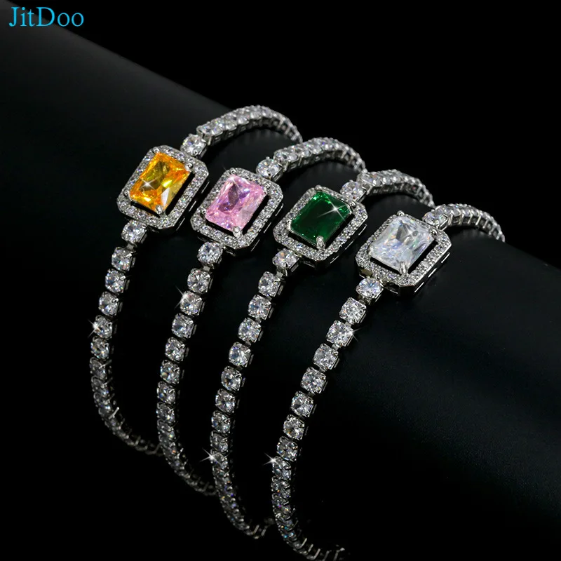 

JitDoo 2023 Vintage Full of Zircon Bracelets for Women Superior Quality Square Crystal Hand Accessories Wedding Jewelry Gifts