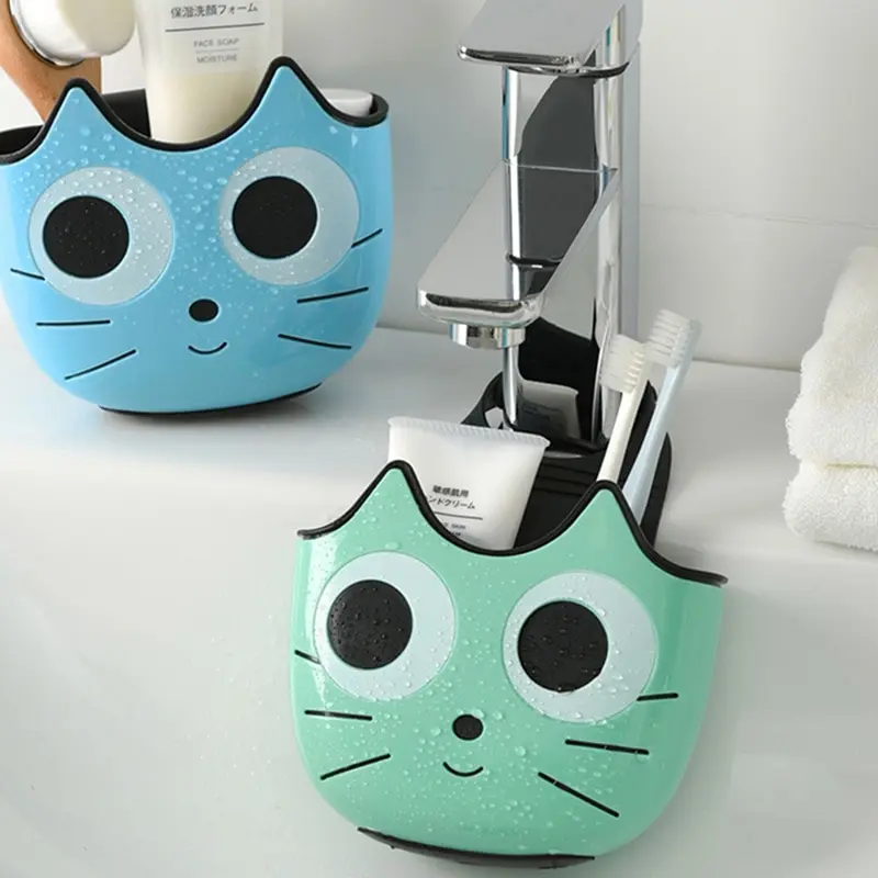 Cute Cat Shape Sink Shelf Soap Sponge Drain Rack Bathroom Holder Kitchen Storage Suction Cup Kitchen Organizer Sink