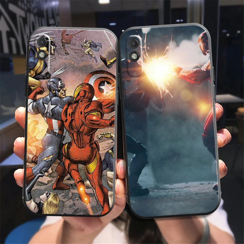 

Popular Marvel Phone Case For Xiaomi Redmi 7 7A 8 8A 9 9i 9AT 9T 9A 9C Note 7 8 2021 8T 8 Pro Liquid Silicon Black Funda Coque