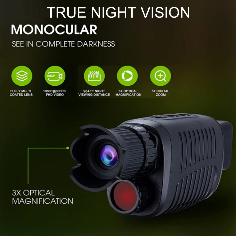 

Hunting Monocular Night Vision Device 5x Digital Zoom Battery Operated Takes Photos Videos 1.5" Display Day Night Dual Use 300m