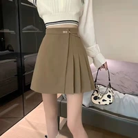 2022 korean preppy girls high waist chain black mini skirts women streetwear all match solid ladies a line short pleated skirt