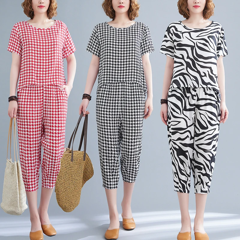 Летний свободный комплект из 2 предметов для женщин среднего возраста хлопковый