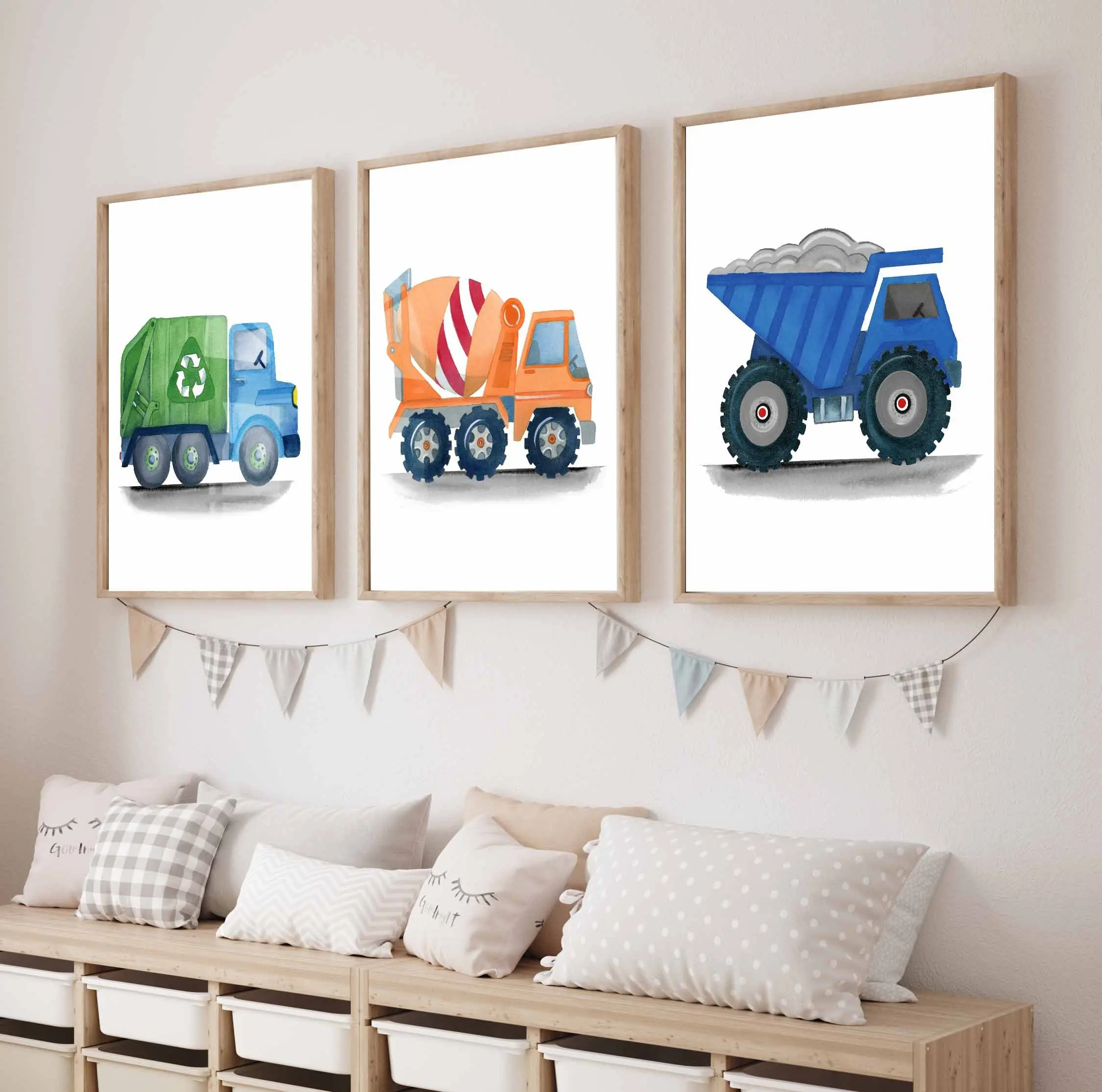 

Cartoon Construction Fire Truck Nursery Poster Print Canvas Painting Color Excavator Wall Art Picture Baby Bedroom Home Decor