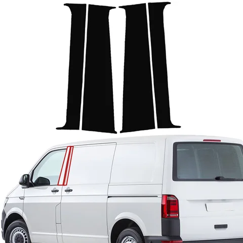 4 шт. для VW T5/T6 2008-2021, глянцевые черные стойки, декоративная крышка окна, боковая отделка двери, наклейки, внешний декор автомобиля