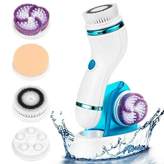 

【2020 Upgraded】 Facial Cleansing Brush, Waterproof Face Brush with 4 Exfoliating Brush Heads - Facial Full Body Spa System -