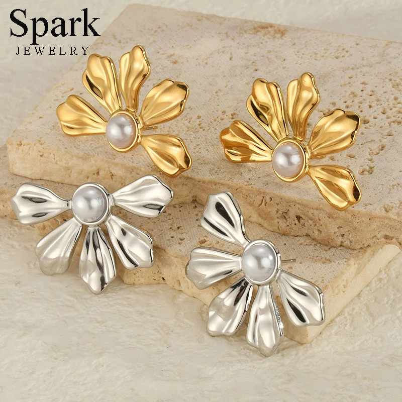 Женские серьги-гвоздики из нержавеющей стали золотого цвета