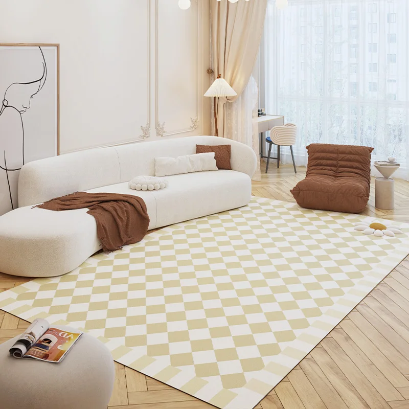 

Retro Cream Check Rugs for Bedroom Home Decor Sofa Floor Mat Studio Lounge Rug Living Room Decoration Large Area Carpet Washable