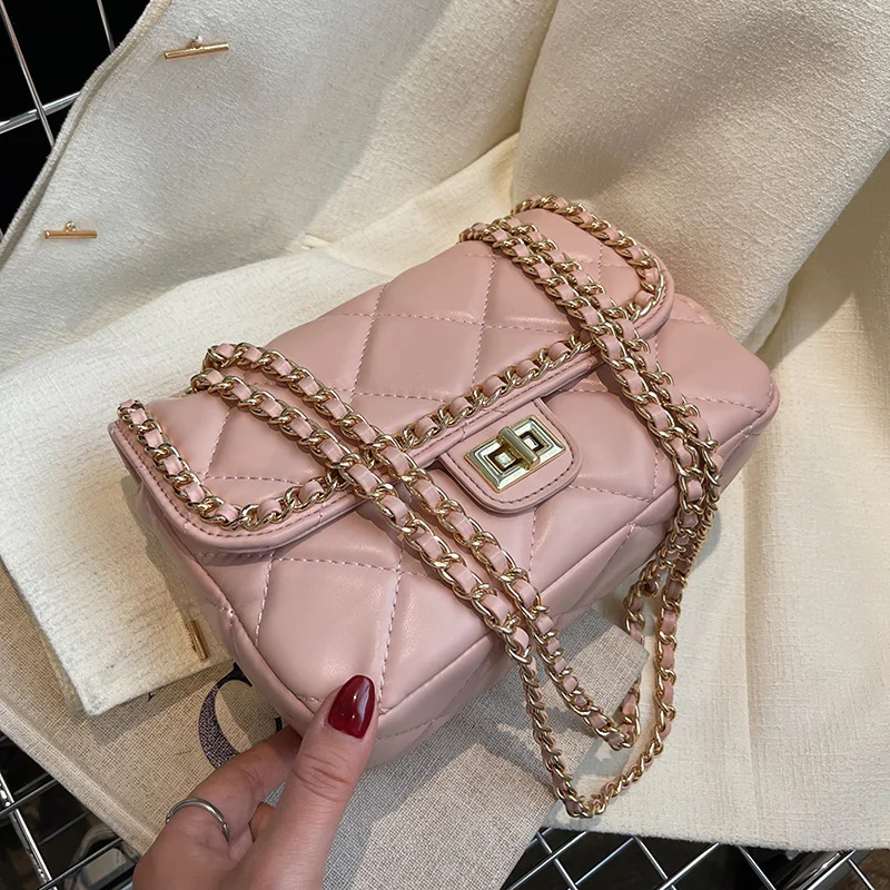 

Chain Design Quilted Small PU Leather Crossbody Bags for Women 2022 Fashion Women's Luxury Branded Trending Shoulder Handbags