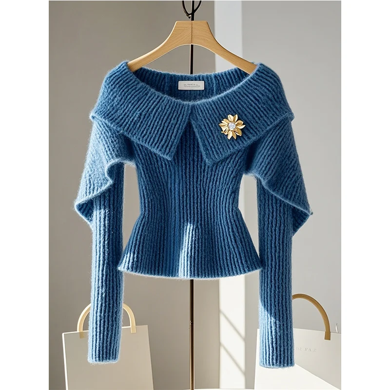 Темпераментный корсет свитер женский осенний простой вязаный топ с нерегулярным