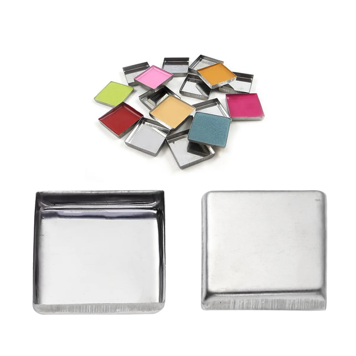 

60PCS Stainless Steel Durable Square Pans Metal Pans for Eyeshadow Blusher Makeup Pressed Powder