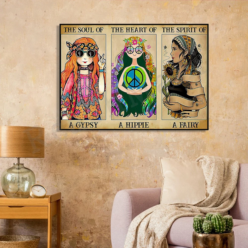 Hippie girl soul цыганское сердце hippie spirit warrior peace sign wall art gift плакат в стиле хиппи