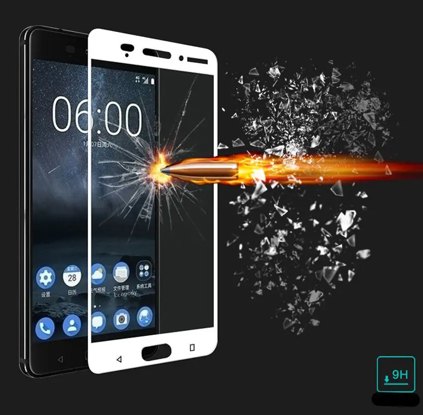 Полное покрытие закаленное стекло для Nokia 3 5 6 7 8 3D 9H Защитная пленка экрана plus
