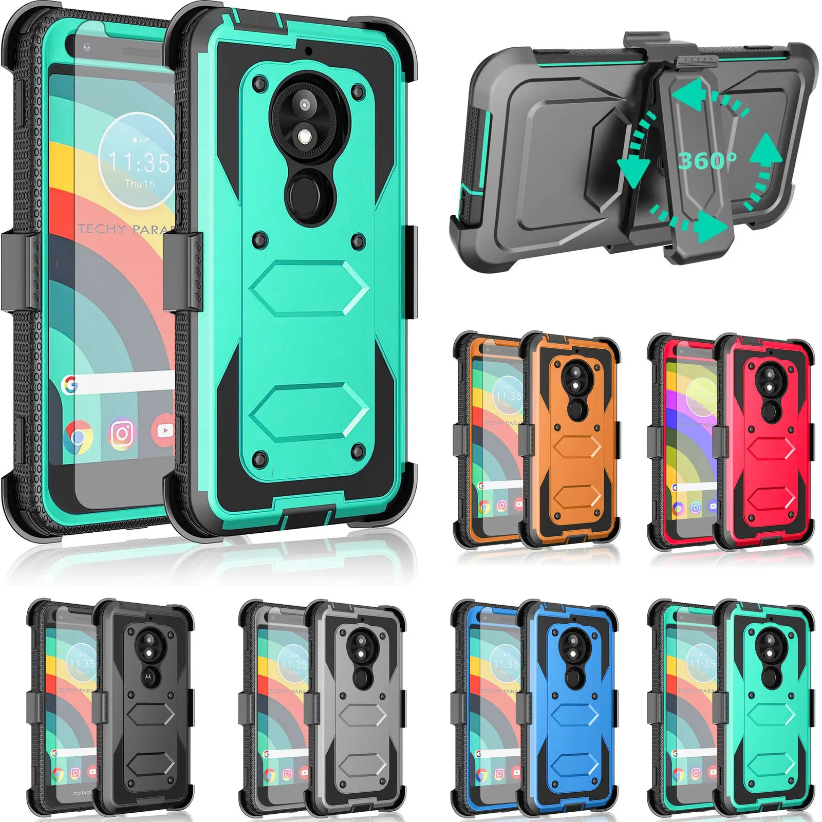 

3 in 1Heavy Tough Rugged Armor Shockproof Case For Motorola Moto G7 Play Plus Power Shockproof Armor Clip Case+toughened glass