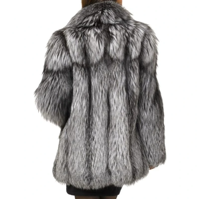 Faux Fur Coat Autumn and Winter New Medium Long Fox Fur Patchwork Coat Women Loose Thickened Warm Silver Grey