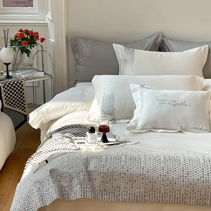 

Luxury 1000TC Egyptian Cotton Embroidery ding Quilt/Duvet Comforter Set Mattress Cover Bed Linen Pillowcases