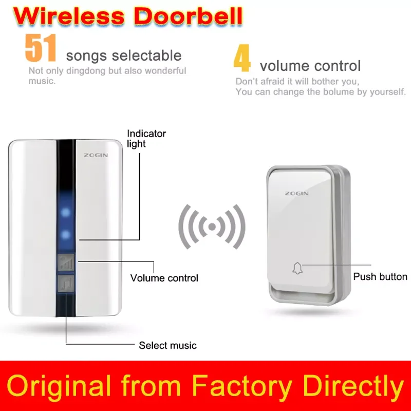 

Original K33 Smart Wireless Doorbell Waterproof Self-powered Button Door Bell Sets Home Welcome Outdoor House Chimes Receiver