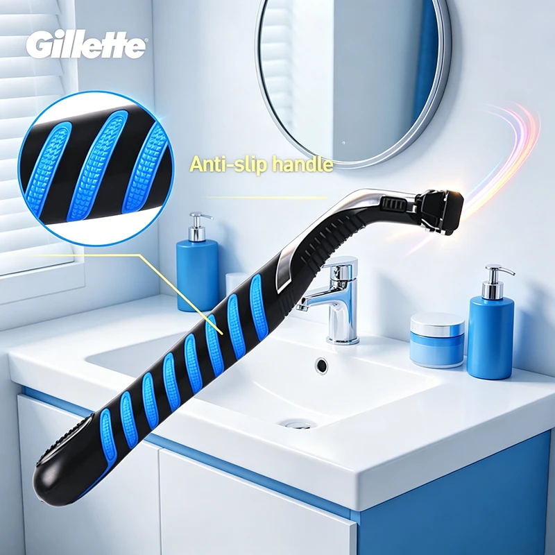 Фото Бритва Gillette A314WF с нескользящей ручкой, полностью моющаяся, для домашнего использования, мужская, с трехслойной плавающей бритвенной головкой №5
