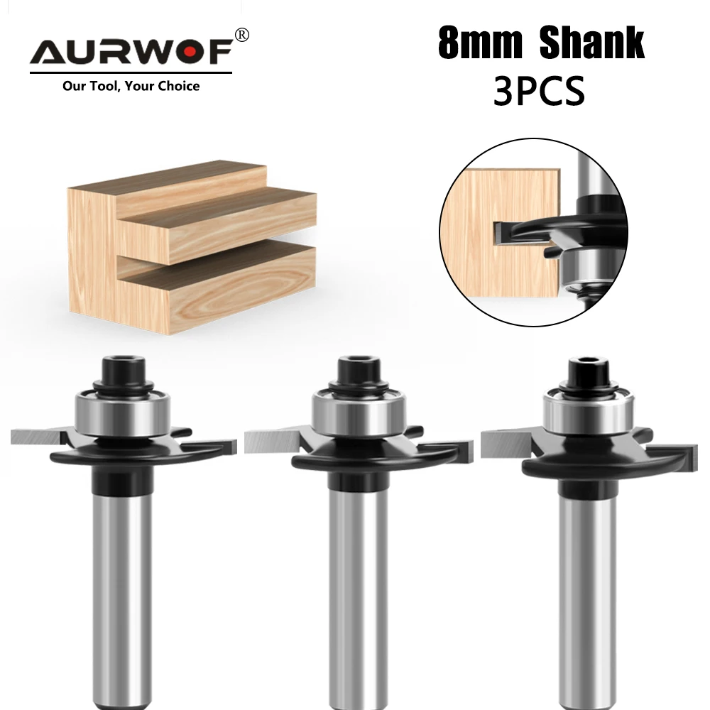 AURWOF 3pcs 8mm Shank T-Sloting Biscuit Joint Slot Cutter Jointing Slotting Router Bit 2mm Height Milling Cutter woodworking