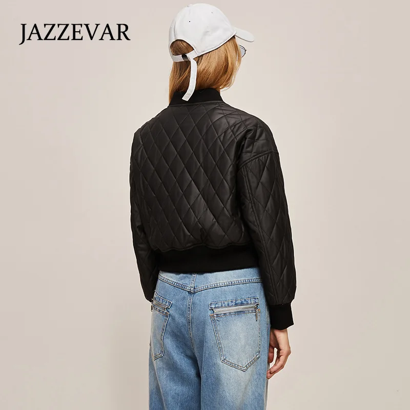 JAZZEVAR 2022 Winter New Female South Korean Rhomb Down Cotton Jacket Warm Design Sense of Fashion Cotton Coats