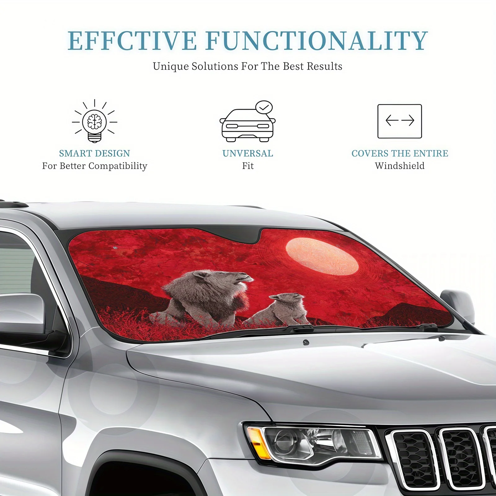 Солнцезащитный козырек для автомобиля Red Moon Lion Shadow, в художественном стиле масляной живописи, с теплоизоляцией и защитой от солнца, сохраняет прохладу в салоне автомобиля. (art.: 3920d7e78afbb) - 3920d7e78afbb