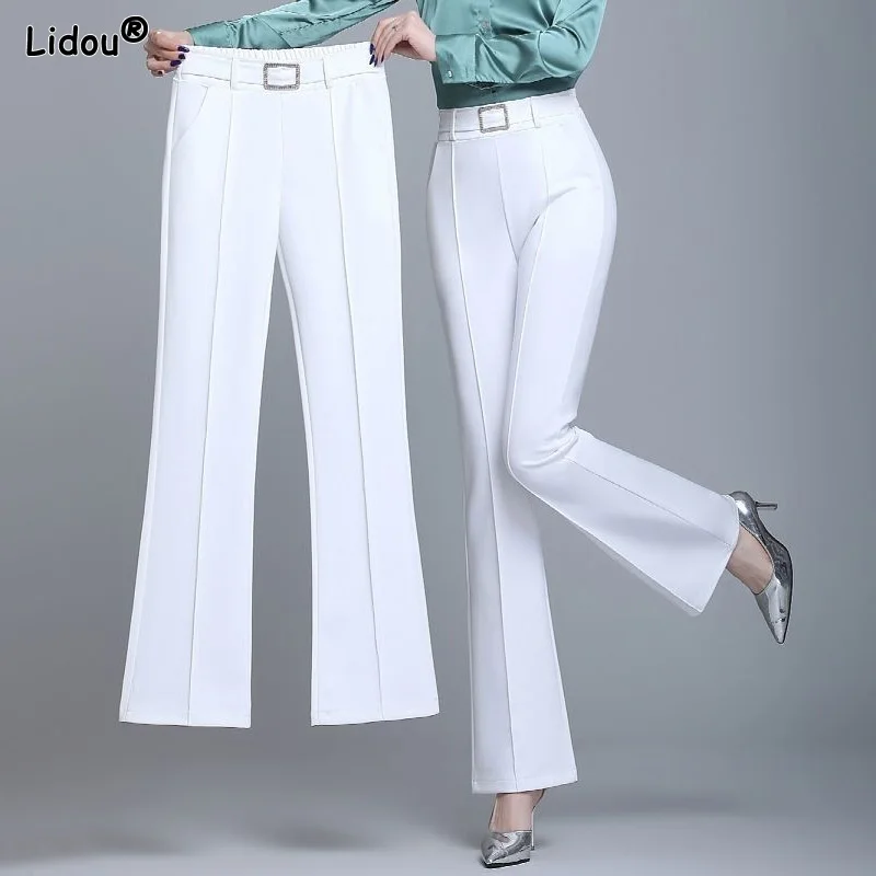 Elastic Waist Spring Summer Thin Slim Patchwork Solid Ankle-length Pants Women's Clothing 2022 Formal Office Lady Diamonds Sexy