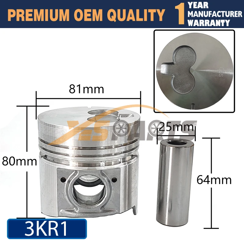 3 комплекта поршней STD (штифт и зажим) с комплектом колец для двигателя Isuzu 3KR1