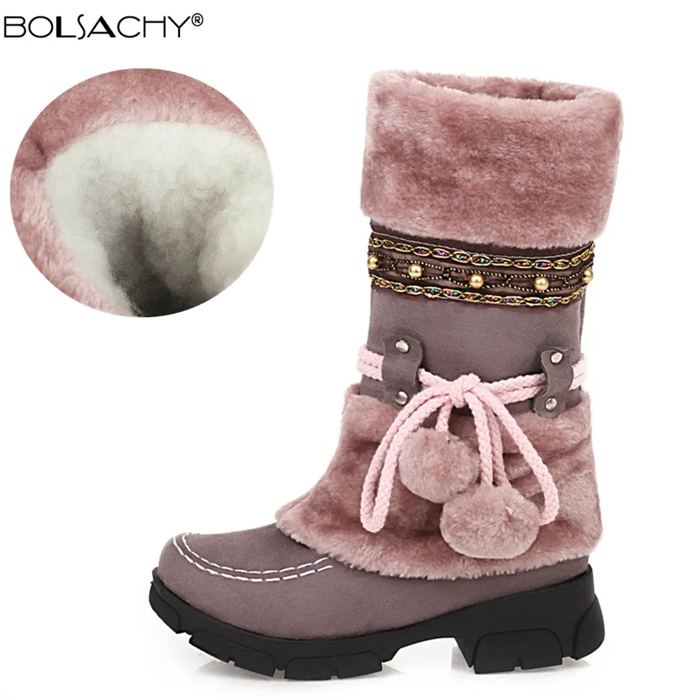 

Women Winter Mid-Calf Boots Flock Winter Shoes Ladies Fashion Snow Boots Shoes Fur Keep Warm Botas Zapatos De Mujer Size 34-43