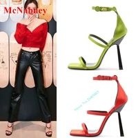 2022 new square toe straps sandals women shoes hollow ankles buckles strange high heel sandal summer party shoes fashion solid