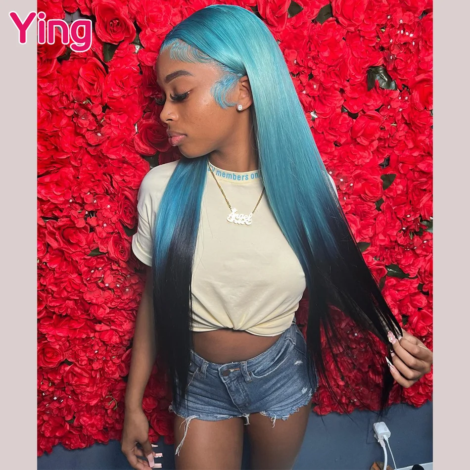 

Ying Blue Black Omber 180% Brazilian Remy 13x4 Transparent Lace Front Wigs#613 Blonde Colored Human Hair 13X6 Lace Frontal Wigs