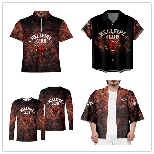 

Stranger cos Things Hellfire Club Cosplay Costume Summer Women Men 3D Print Short Sleeve Shirt