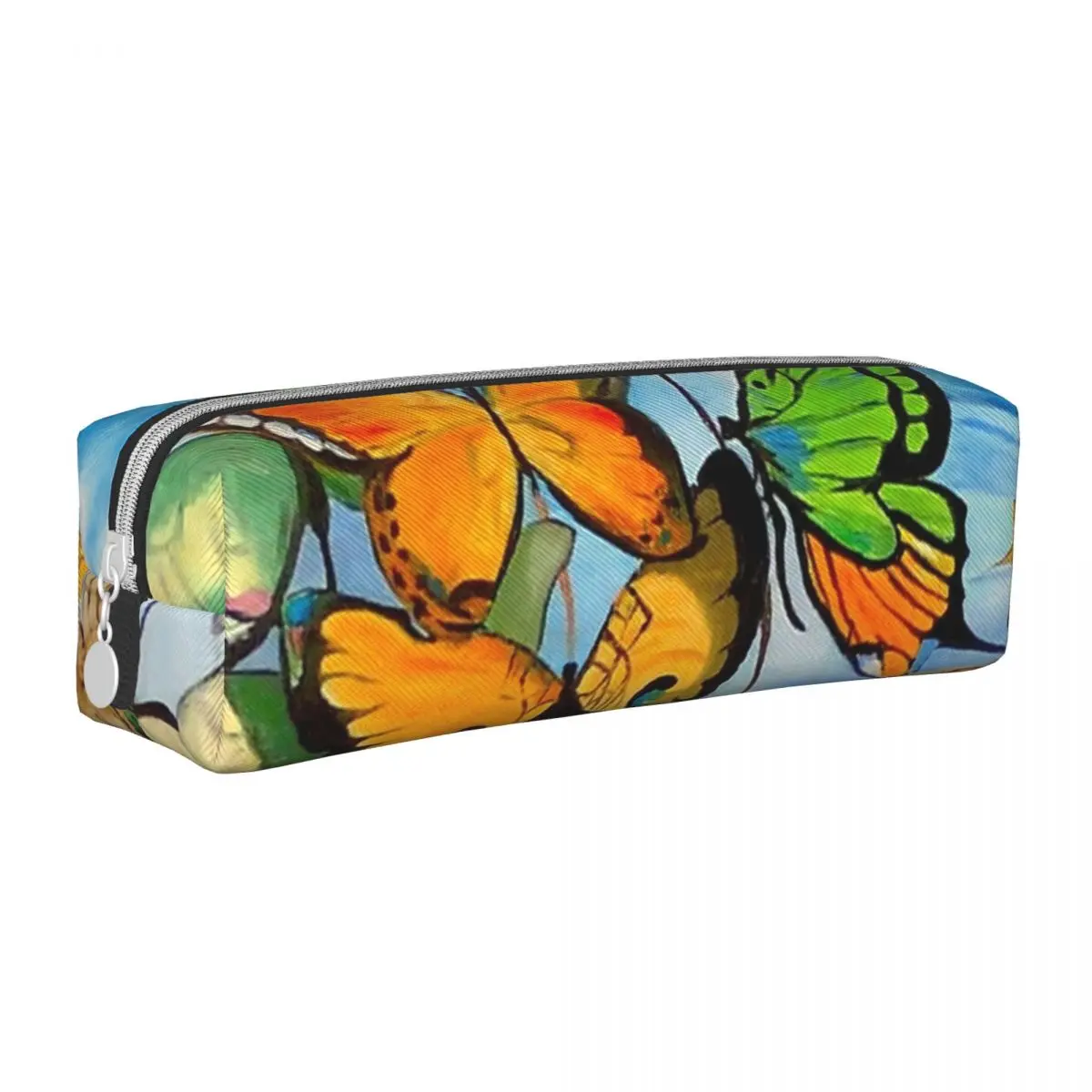 

Butterfly Ship Square Pencil Case Abstract Painting Print University Girls Boys Leather Pencil Box Cool Zipper Pen Organizer