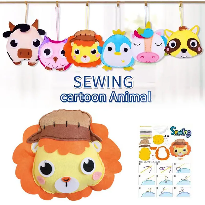 

Sewing Craft Kit Kids DIY Crafting Set Unicorn Cow Penguin Animal Plush Felt Materials Girls Boys Education Beginners Sew Toys