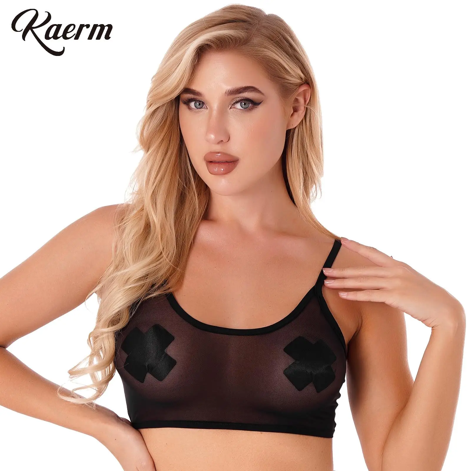 

Women's Sheer Mesh Crop Top Adjustable Straps Bra Tube Top See Through Sexy Camisole Vest Y2K Bralette Club Dance Tanks