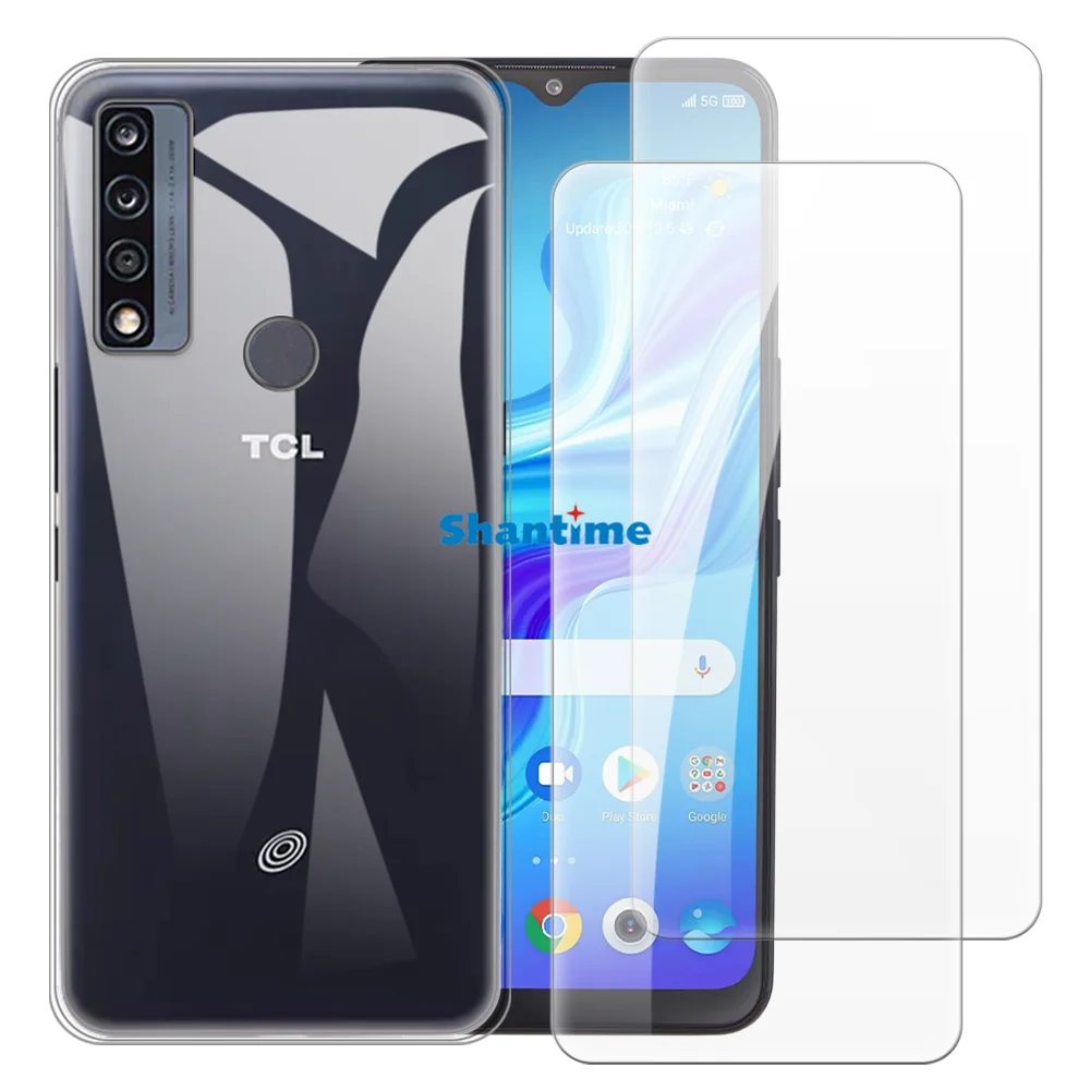 Мягкий чехол + комплект из 2 защитных пленок закаленного стекла для TCL 4X 5G T601DL 20 A