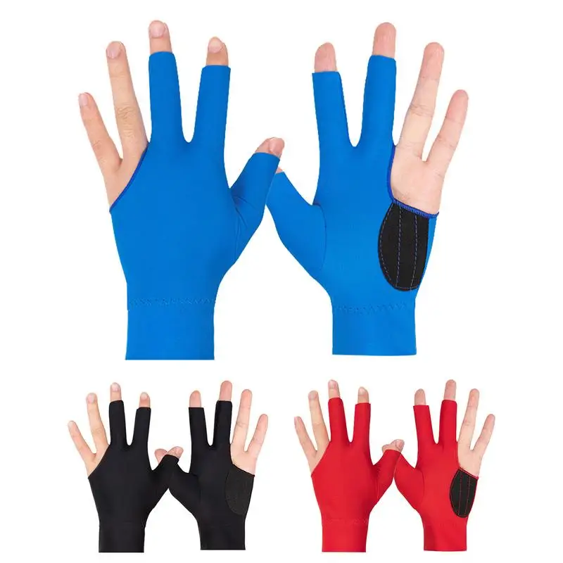

Перчатки для снукера с тремя пальцами, эластичные перчатки для бильярда с левой рукой, Нескользящие тренировочные перчатки из спандекса, аксессуары для фитнеса