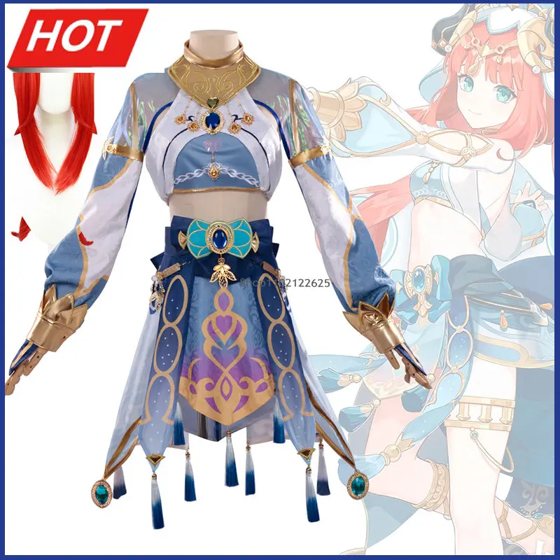 

Женские костюмы на Хэллоуин Genshin Impact Game Nilou, костюм для косплея, полный комплект, красный прямой длинный парик, одежда для карнавала вечерние,...